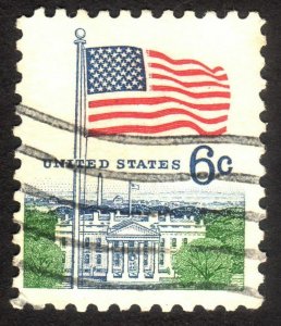 1968, US 6c, Flag and White House, Used, Sc 1338