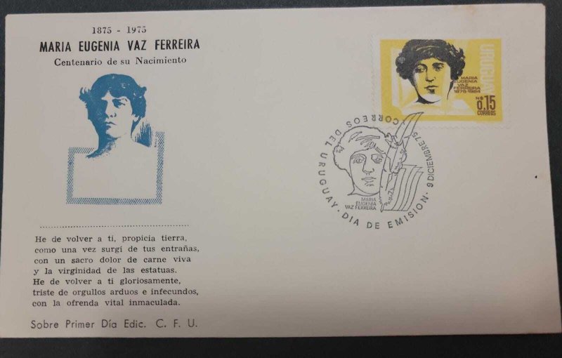 O) 1975 URUGUAY, MARIA EUGENIA VAZ FERREIRA, POETESS, JULIO HERRERA AND RESISSIG