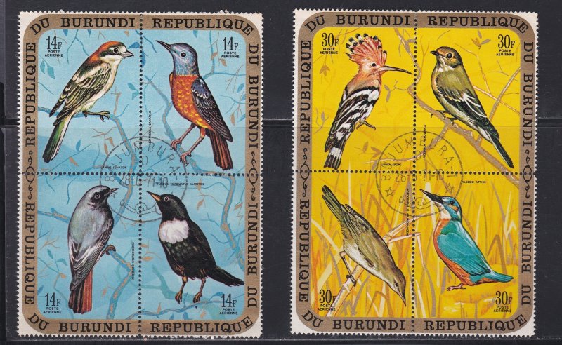 Burundi # 339, 342, C132-137, Birds Blocks of 4, CTO, 1/3 Cat.