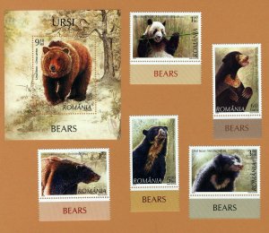 Bears Panda grizzly MNH 2007 set+s/s Romania Scott #5034-5039