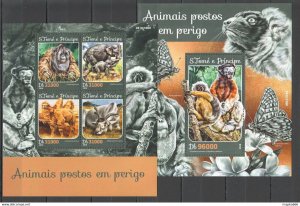 2016 S. Tome & Principe Animals Endangered Fauna 1Kb+1Bl ** St1578