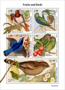 Sierra Leone - 2022 Fruits & Birds, Thrush, Malay Apple - 5 Stamp Sheet
