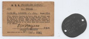 1924 USS Franklin CV-15 Ship ID card and Dog Tag (N8059)