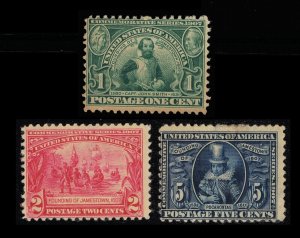 GENUINE SCOTT #328 329 330 MINT OG H COMPLETE SET JAMESTOWN EXPOSITION ISSUE