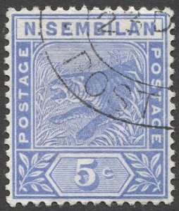 MALAYA Negri Sembilan 1894 5c blue Tiger, Sc 4, Used  VF  cv $47.50