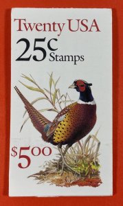 BK158  (2283a) PHEASANT Booklet of 20 US 25¢ Stamps MNH 1988