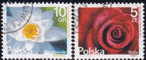 Poland 2015 Sc 4178, 4180 Flowers Rose Nymphaea Stamp CTO