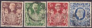 Great Britain #249, 249A, 250, 251A    F-VF Used  CV $14.50  (A18878)