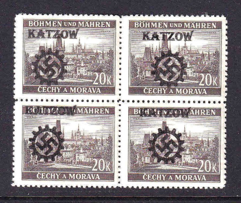 BOHEMIA & MORAVIA 48 BLOCK 4 KATZOW OVERPRINTS OG NH U/M VF BEAUTIFUL GUM