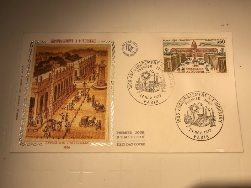 France Colorano silk FDC, 24 novembre 1973, Encouragement à l’industrie 1806