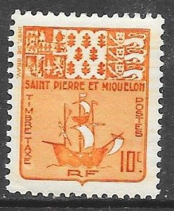 Saint Pierre and Miquelon J68: 10c  Arms and Fishing Schooner, MNH, VF