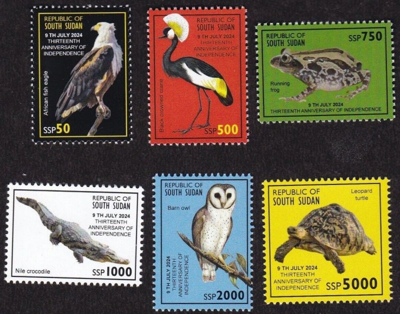 SOUTH SUDAN 2024 SET 6V FROGS TURTLE TURTLES OWL OWLS CRANE EAGLE CROCO MNH-