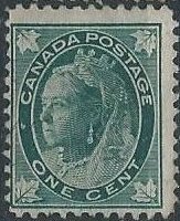 Canada 67 (used) 1c Queen Victoria, blue green (1897)
