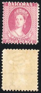 Bahamas SG41 4d Rose Perf 12 Wmk Crown CA and letter S Fine Fresh M/Mint