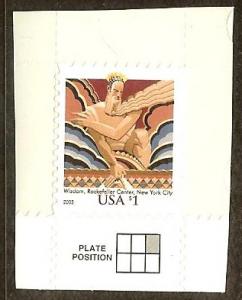 US #3766 $1 Wisdom Rockefeller Center