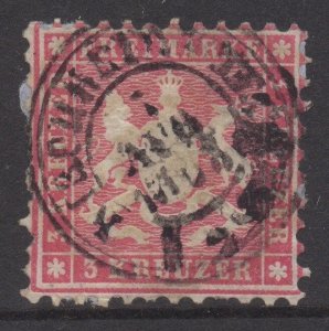 GERMANY WURTTEMBERG;  1860s classic Perf issue fine used 3k. fair POSTMARK