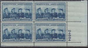 1013 Service Women Plate Block MNH