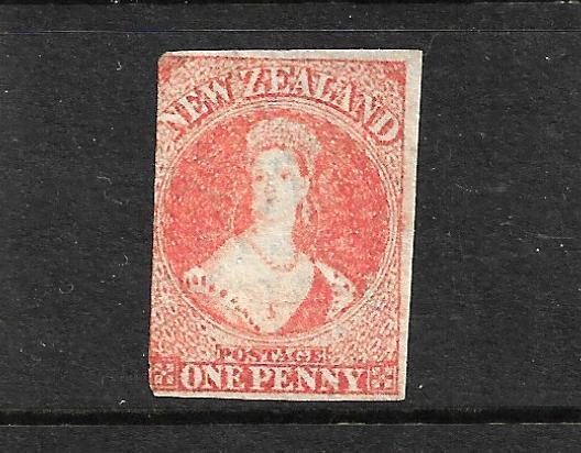 NEW ZEALAND 1862-64  1d    VERMILLION  FFQ  IMPERF MNG  CP A1E3  SG 34 CHALON