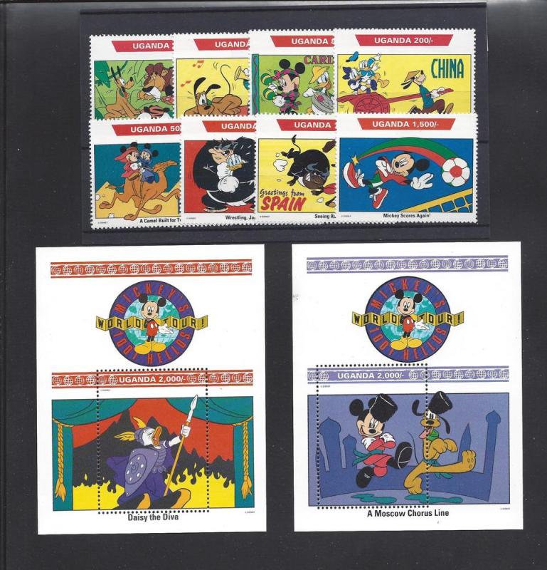 Uganda, 980-89, Disney Singles & Two S/S(1),**MNH**