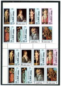 AJMAN 1970 PAINTINGS BY ALBRECHT DURER 2 SHEETS OF 8 STAMPS PERF. & IMPERF. MNH