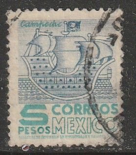 MEXICO 883, $5Pesos 1950 DEF 2nd ISSUE TYPE I. USED, F. (612)