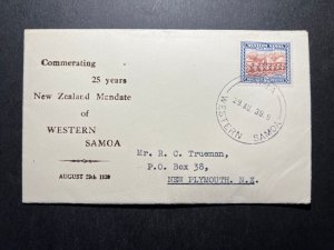 1939 Western Samoa First Day Cover FDC Apia to New Plymouth NZ 25 Year Mandate