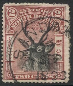NORTH BORNEO 1897 Sc 80  2c Malayan Sambar, SANDAKAN postal cancel, SG 94