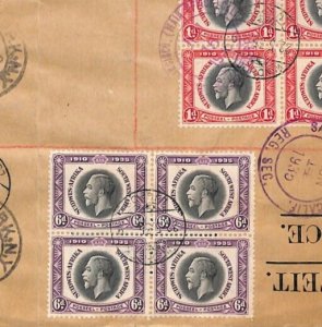 SOUTH WEST AFRICA KGV Folded Cover 1935 SILVER JUBILEE Blocks 6d 1d ROYALTY YR90