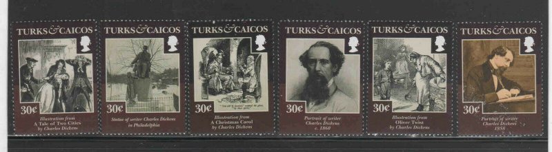 TURKS & CAICOS ISLANDS #1503a-f  2012  CHARLES DICKENS    MINT VF NH O.G