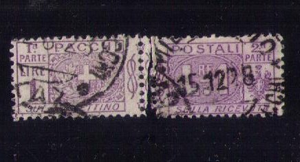 ITALY Scott #Q12 Back of Book USED Complete Pair Seperated Center F-VF