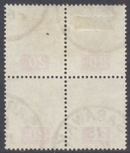Sarawak Scott 44 - SG44, 1899 Postage 20c Block of 4 used
