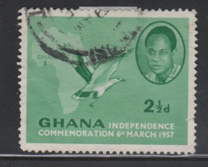 Ghana 2 Kwame Nkrumah, Map and Palm-nut Vulture 1957