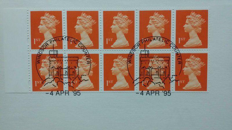 GB 1st Machin Definitive Booklet Pane 4 April 1995 GB HD24 FDC Windsor SHS