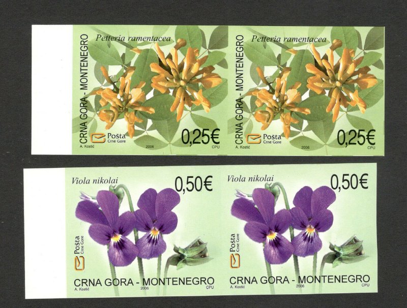 MONTENEGRO-MNH-IMPERFORATED PAIR-FLORA-FLOWERS-ERROR-2006.