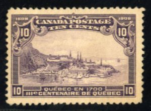 Canada #101 Cat$500, 1908 10c dark violet, never hinged, natural gum bends