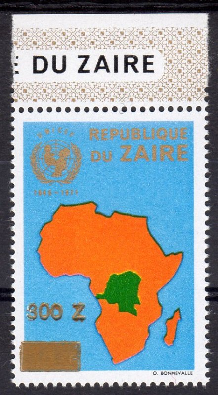 Zaire 1990 Sc#1327 UNICEF (UN) MAP OF AFRICA ovpt.new value in Gold MNH