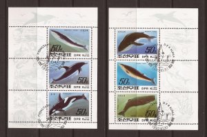 1992 North Korea - Sc 3152a & 3155a - CTO used VF - Mini Sheet - Whales/Dolphins