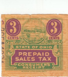 Ohio Prepaid Sales Tax Stamps - 1939 - 3c Consumer Receipt - Reserve Litho