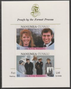 TUVALU 1986 WEDDING - ANDREW & FERGIE  imperf on FORMAT INTERNATIONAL PROOF CARD