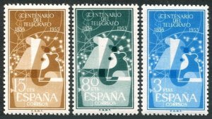 Spain 839-841, hinged. Mi 1065-1067. Spanish Telegraph System, centenary, 1955.