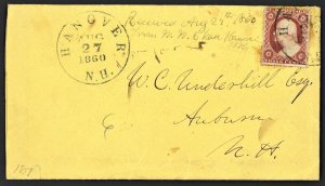 #26 1860 3c Washington (USED) Hanover NH