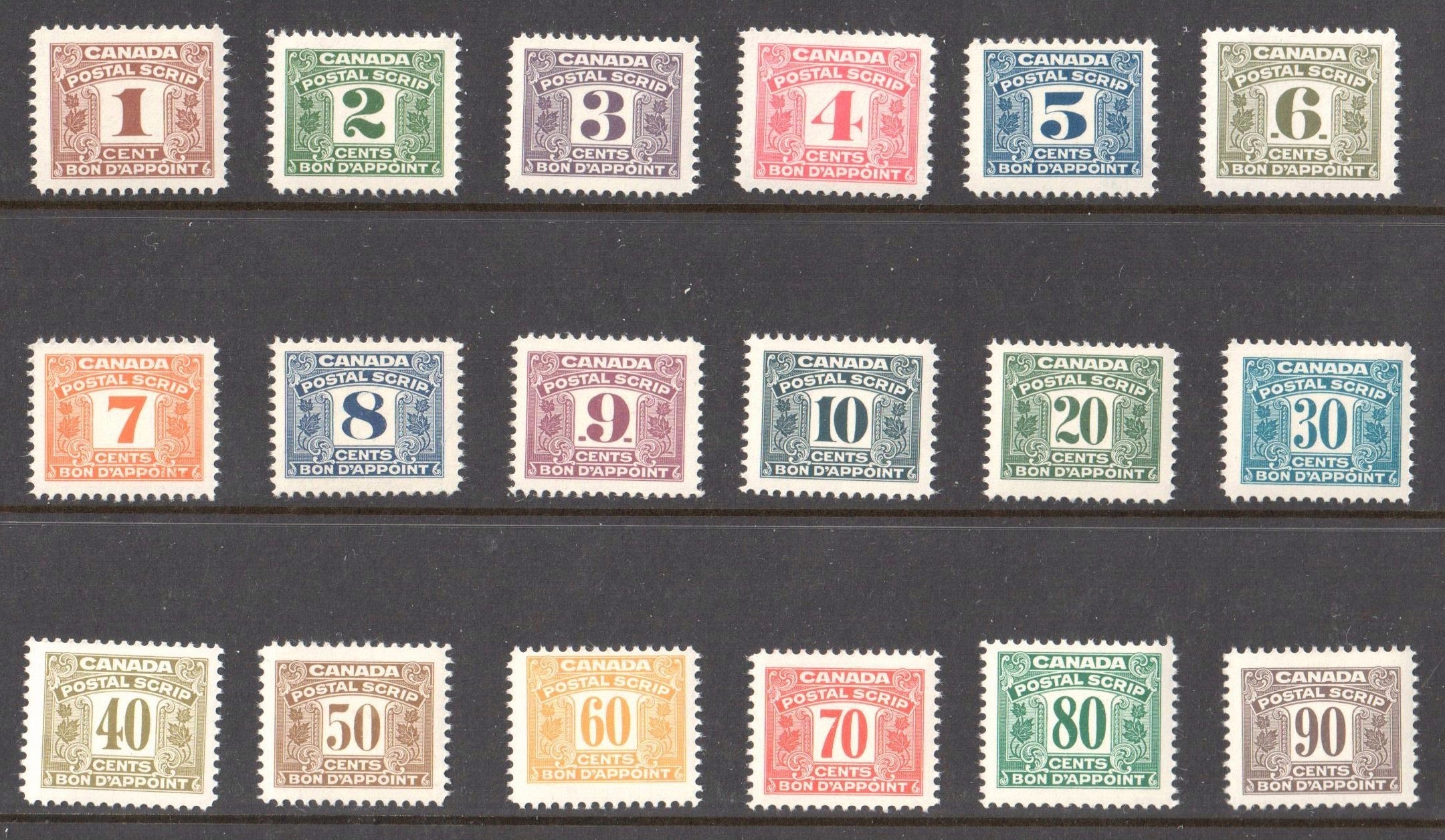 Canada Postal Scrip Money Order Stamps #FPS23-40 VF MNH