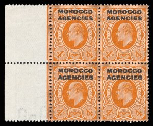 Morocco Agencies 1913 KEVII 4d bright orange HARRISON PRINTING block MNH. SG 40.