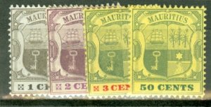 ID: Mauritius 128-30, 135 mint CV $65.25; scan shows only a few
