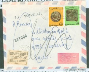 Morocco  Kingdom of Morocco addressed to Switzerland 1980.  Interesting label  Inexact address - return to take note of the new