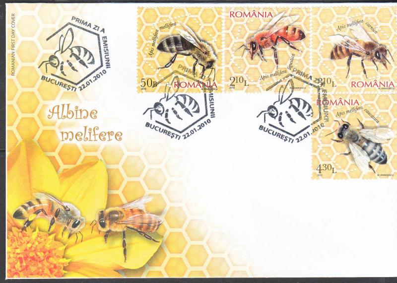 Insects - Roumania - 2010 Bees set of 4 on  fdc 