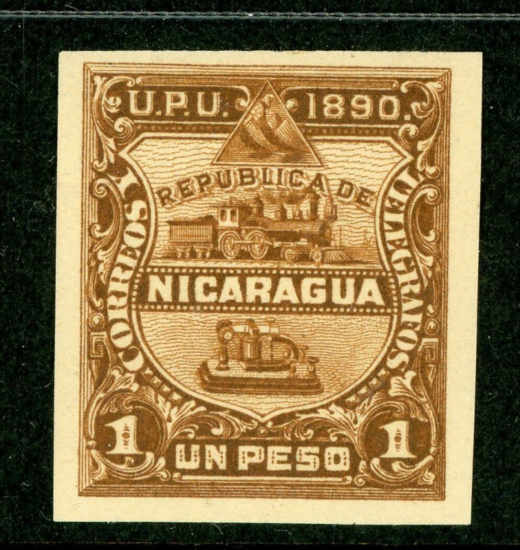 Nicaragua 1890 Seebeck Locomotive 1P Brown Imperf Sc #26a Mint L879 ⭐⭐⭐⭐⭐