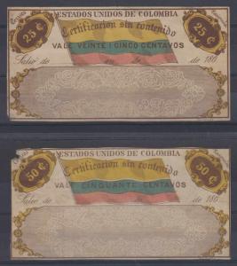 COLOMBIA 1865-67 INSURED LETTER CUBIERTAS Sc G1-G2 FULL SET OF FORGERIES UNUSED 