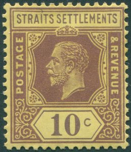 Straits Settlements 1933 10c purple on bright yellow Die I SG231ba unused