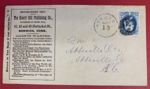 U.S. Scott #156, Used on Book Publishing Advertising Cover, Norwich, CT. Cancel